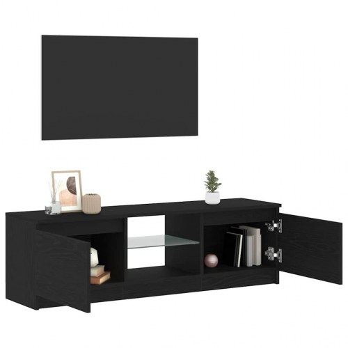 Tv-bord med LED-lys - 120×30×36 cm, konstrueret træ, sort eg