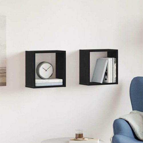 Væghylder 2 stk. - kubeformet 30×15×30 cm i sort eg