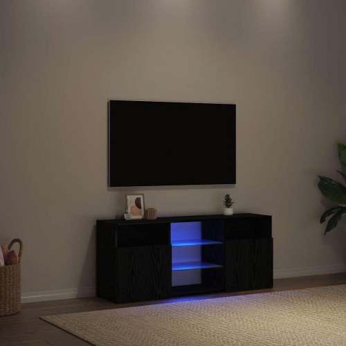 TV-bord med LED-lys 120×30×50 cm - sort eg, konstrueret træ