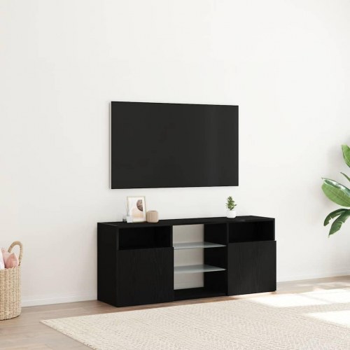 TV-bord med LED-lys 120×30×50 cm - sort eg, konstrueret træ