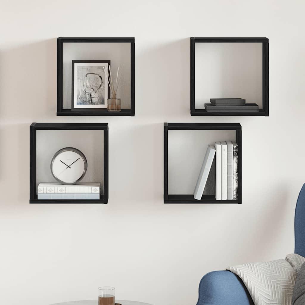 Væghylder 4 stk. 30x15x30 cm kubeformet konstrueret træ sort eg