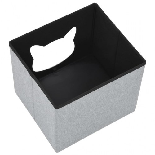 Foldbar katteseng imiteret linned 37 x 33 x 33 cm grå