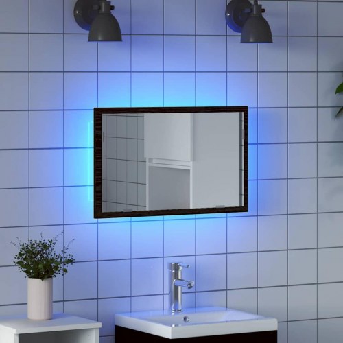 Badeværelsesspejl med LED-lys - sort-eg, 60 x 37 x 8,5 cm