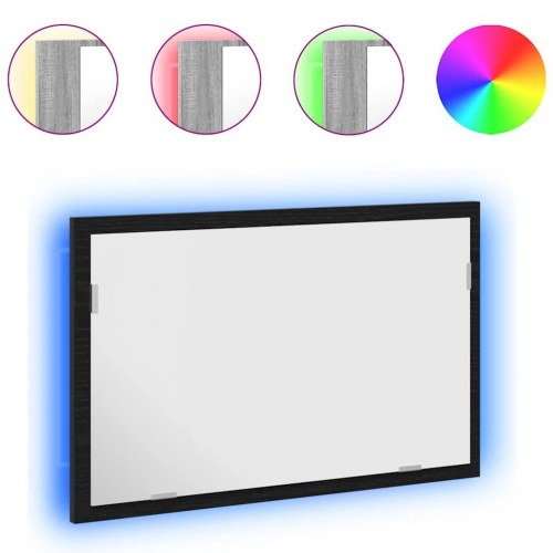 Badeværelsesspejl med LED-lys - sort-eg, 60 x 37 x 8,5 cm