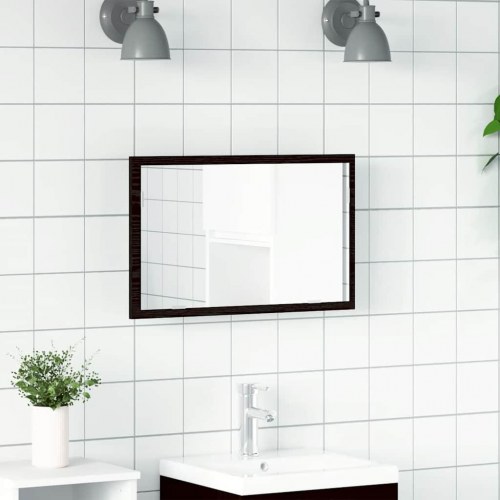 Badeværelsesspejl med LED-lys - sort-eg, 60 x 37 x 8,5 cm