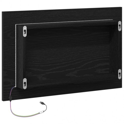 Badeværelsesspejl med LED-lys - sort-eg, 60 x 37 x 8,5 cm