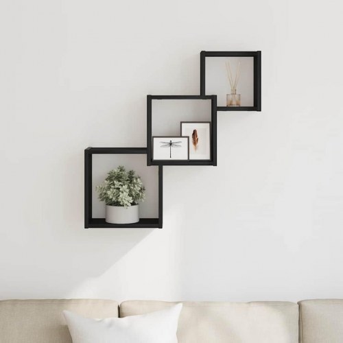 Kubeformet væghylde 68×15×68 cm i konstrueret træ - sort eg