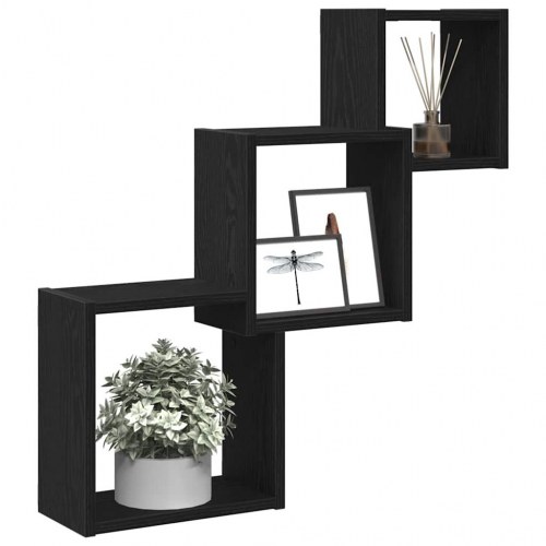 Kubeformet væghylde 68×15×68 cm i konstrueret træ - sort eg