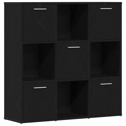 Bogreol med 9 rum og 5 låger - 90x28x90 cm, sort egetræsfarve