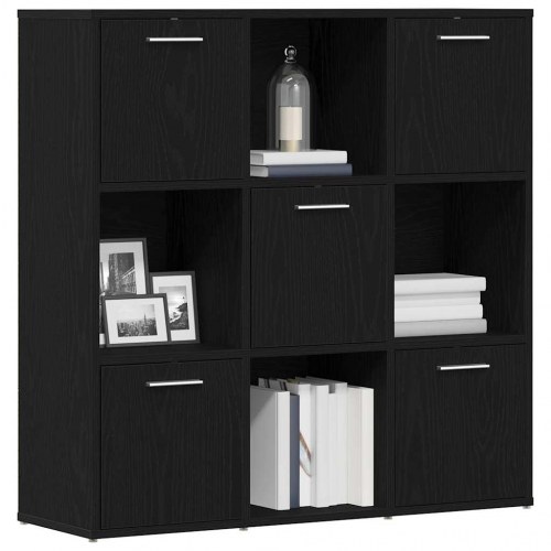 Bogreol med 9 rum og 5 låger - 90x28x90 cm, sort egetræsfarve