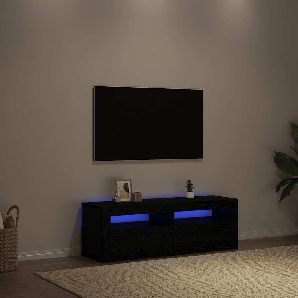 Tv-bord med LED-lys 120x35x40 cm konstrueret træ sort egetræ