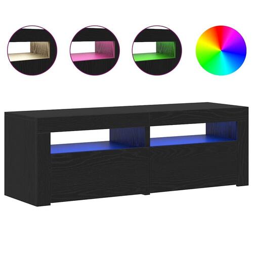 Tv-bord med LED-lys 120x35x40 cm konstrueret træ sort egetræ