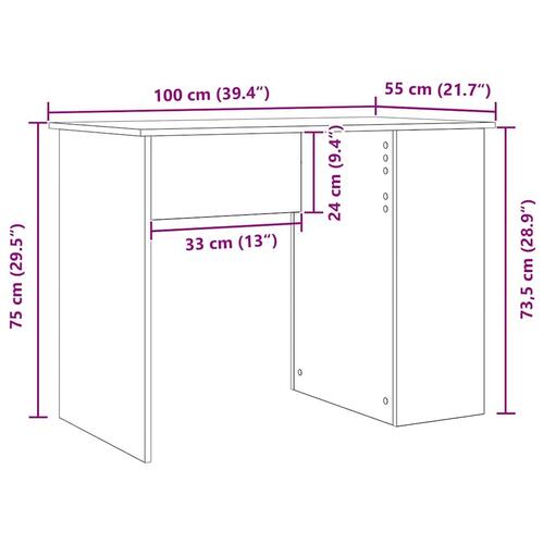 Skrivebord 100x55x75 cm konstrueret træ sort egetræsfarve