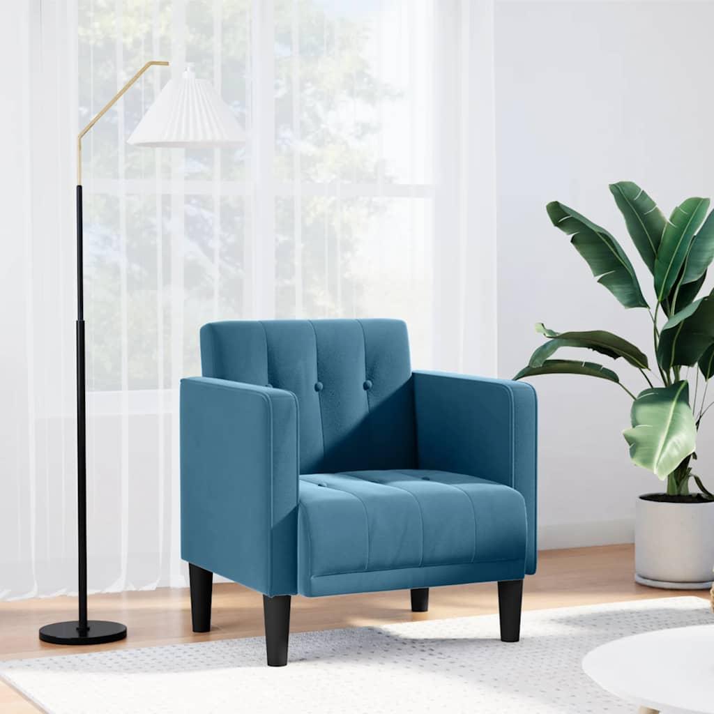 Sofastol med armlæn 53 cm velour blå