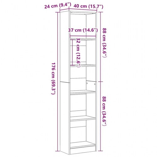 Bogreol 40 x 24 x 176 cm - sort-eg