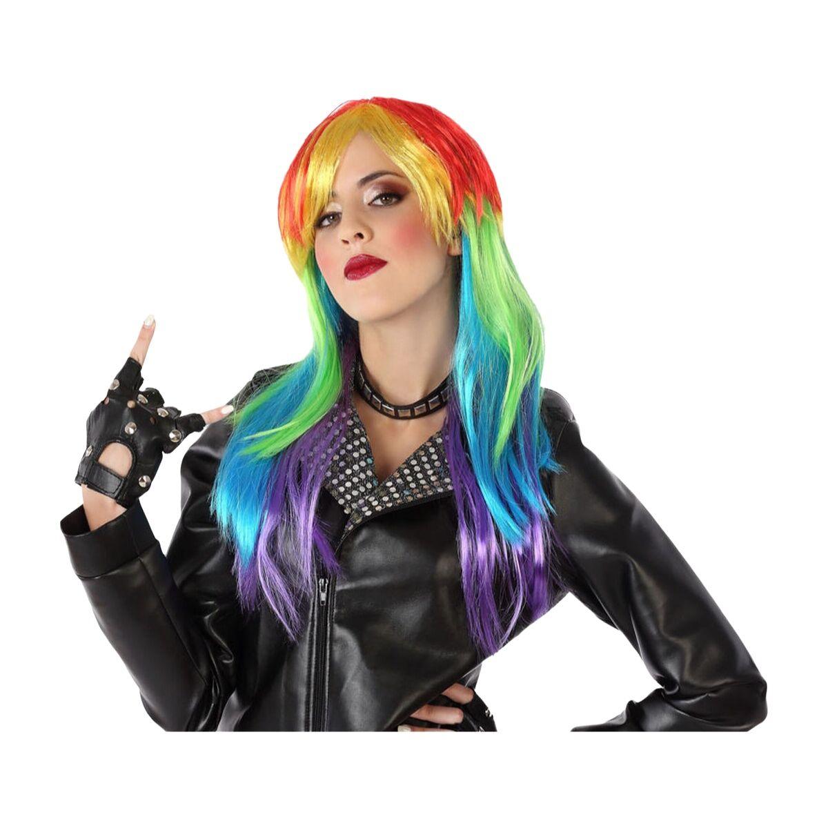Paryk til kostume - Multifarvet regnbuehår