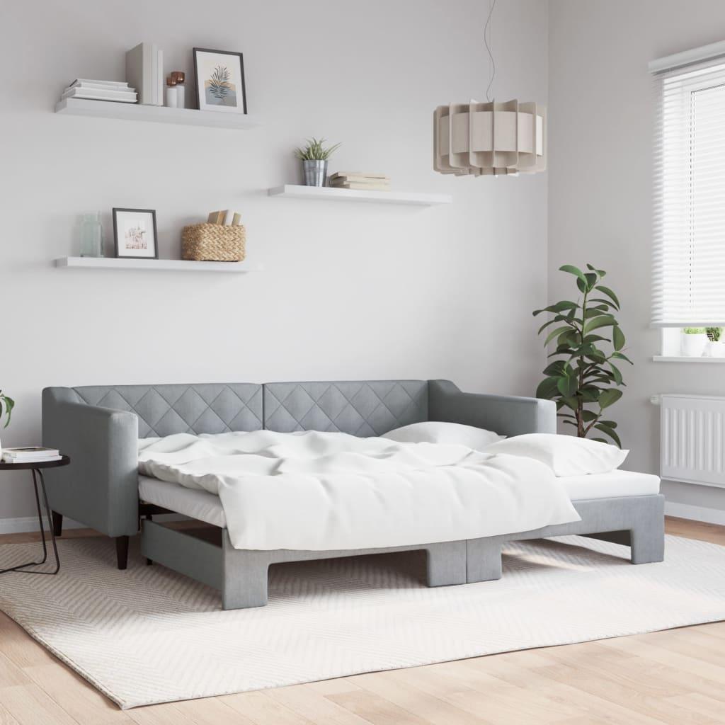 Daybed med udtræk 90x190 cm stof lysegrå