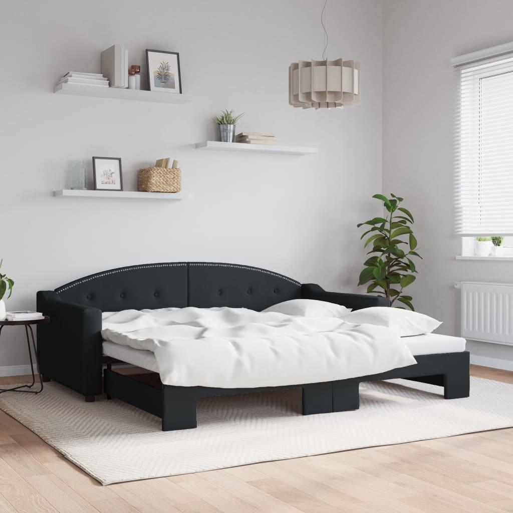 Daybed med udtræk 90x190 cm stof sort billede