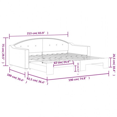 Daybed med udtræksseng 90 x 190 cm - sort
