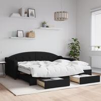 Daybed med udtræk og skuffer 90x190 cm stof sort