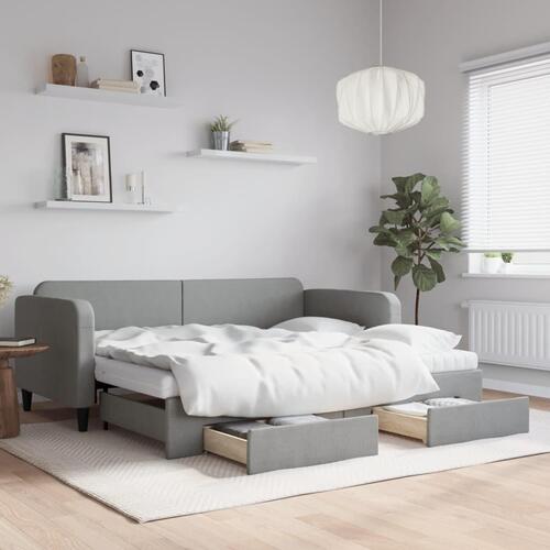 Daybed med udtræk og skuffer 90x190 cm stof lysegrå
