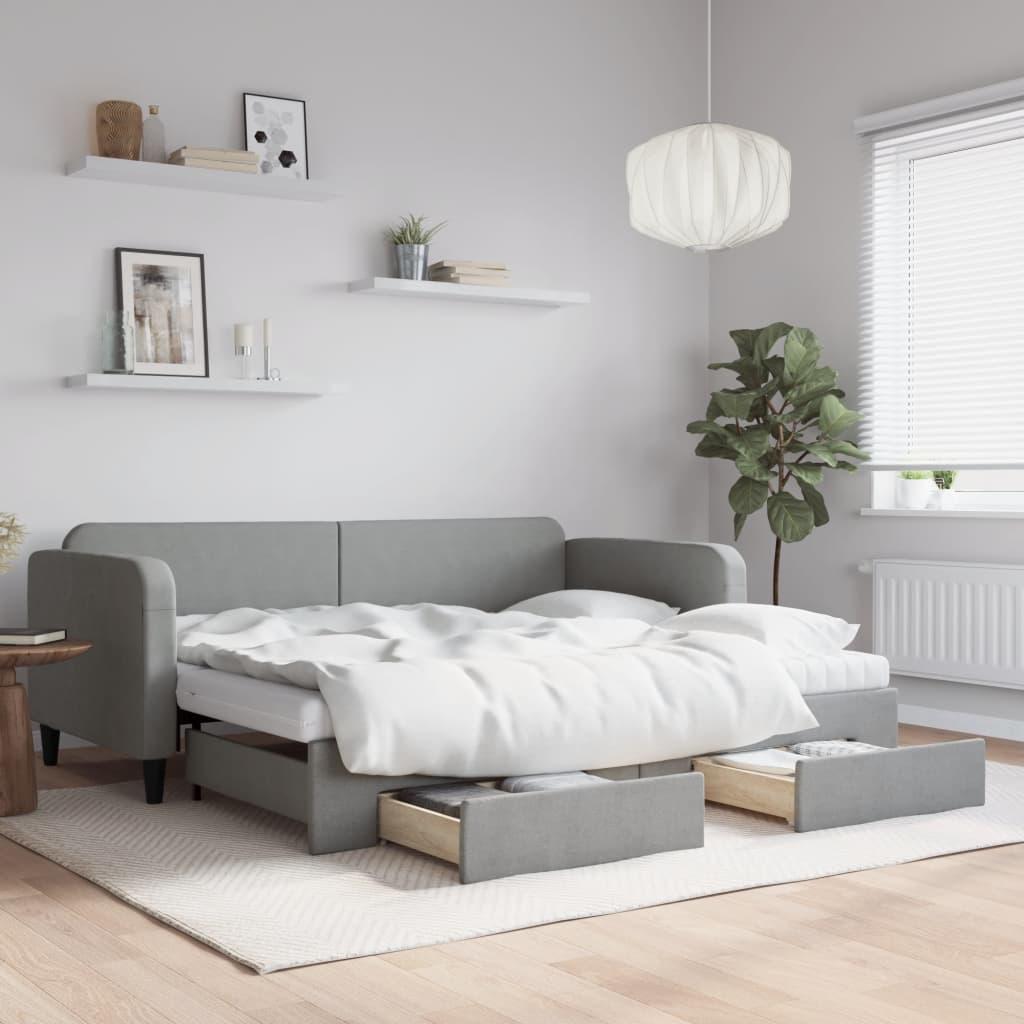 Daybed med udtræk og skuffer 90x190 cm stof lysegrå