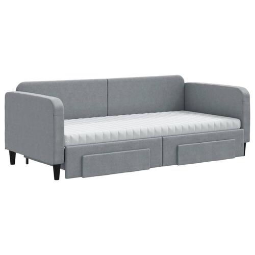 Daybed med udtræk og skuffer 90x190 cm stof lysegrå
