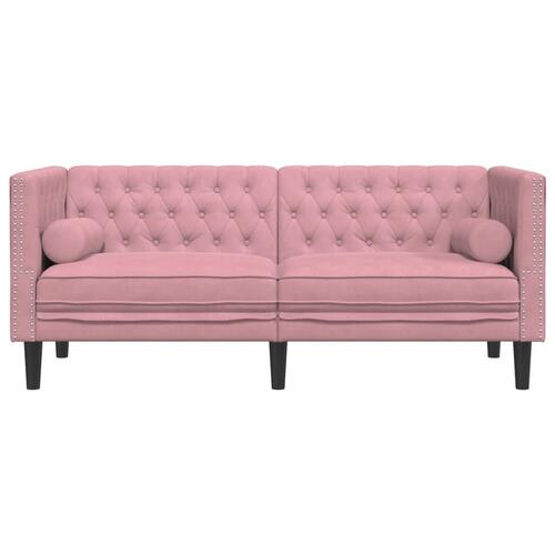 2-personers Chesterfield-sofa med bolsterpuder fløjl pink