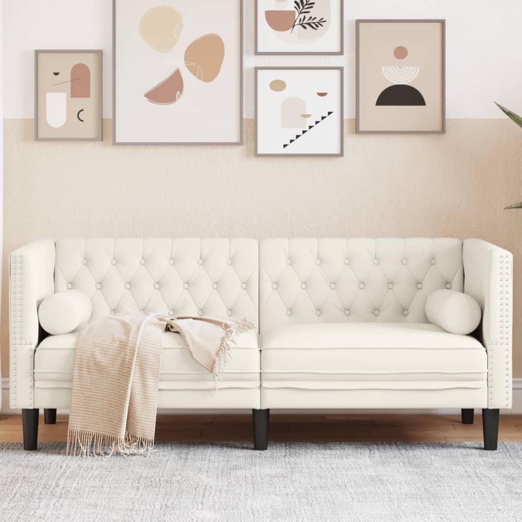 2-personers Chesterfield-sofa m. bolsterpuder fløjl cremefarvet