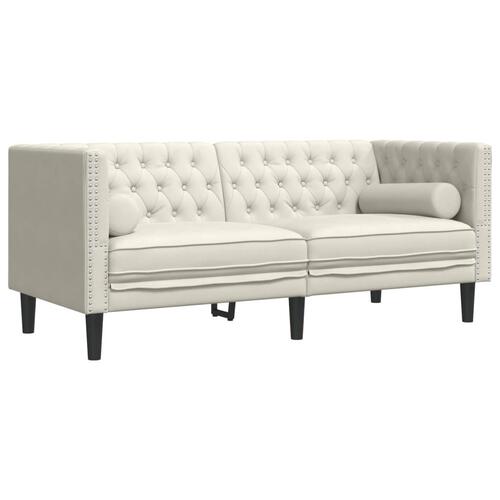 2-personers Chesterfield-sofa m. bolsterpuder fløjl cremefarvet
