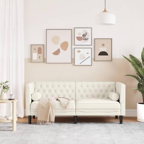 2-personers Chesterfield-sofa m. bolsterpuder fløjl cremefarvet
