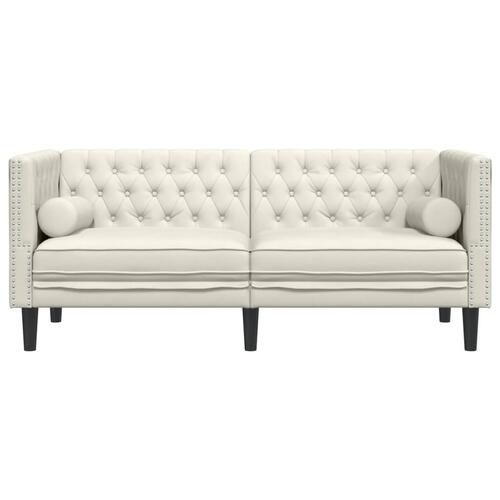 2-personers Chesterfield-sofa m. bolsterpuder fløjl cremefarvet