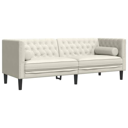 2-personers Chesterfield-sofasæt med puder fløjl cremefarvet