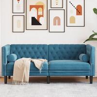 2-personers Chesterfield-sofa med bolsterpuder fløjl blå
