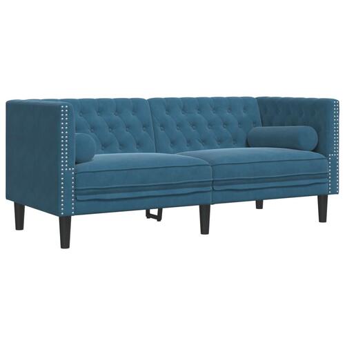 2-personers Chesterfield-sofa med bolsterpuder fløjl blå