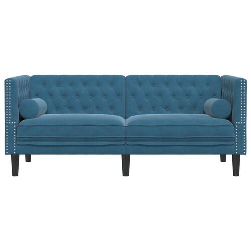 2-personers Chesterfield-sofa med bolsterpuder fløjl blå