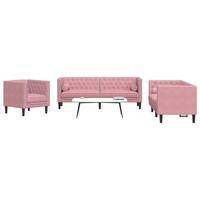 3-personers Chesterfield-sofasæt med puder fløjl pink