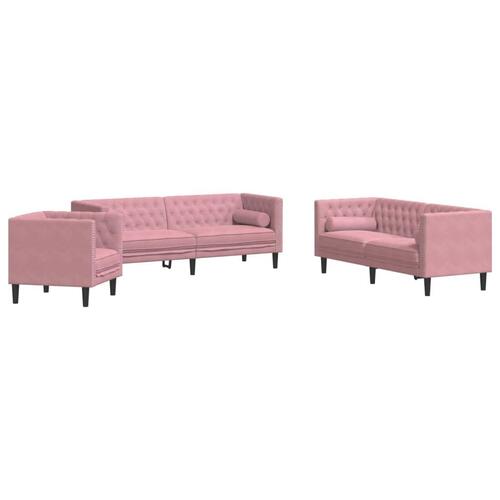 3-personers Chesterfield-sofasæt med puder fløjl pink