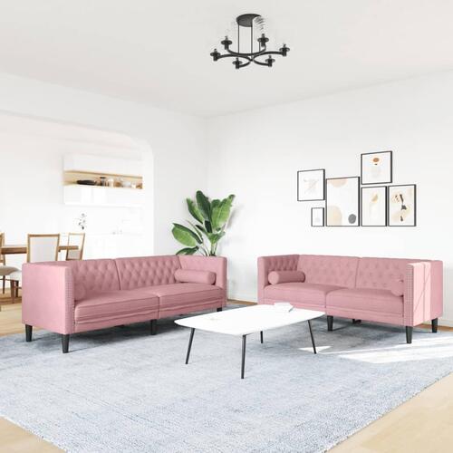 2-personers Chesterfield-sofasæt med puder fløjl pink
