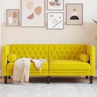 2-personers Chesterfield-sofa med bolsterpuder fløjl gul