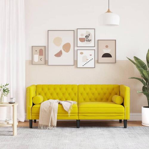 2-personers Chesterfield-sofa med bolsterpuder fløjl gul