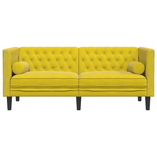 2-personers Chesterfield-sofa med bolsterpuder fløjl gul