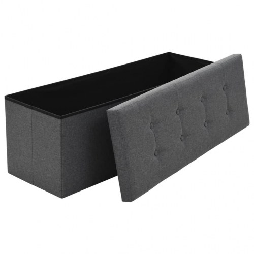 Foldbar opbevaringsbænk imiteret linned 110 x 38 x 38 cm mørkegrå