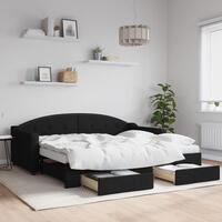 Daybed med udtræk og skuffer 90x190 cm stof sort