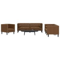 3-personers Chesterfield-sofasæt m. puder imiteret ruskind brun