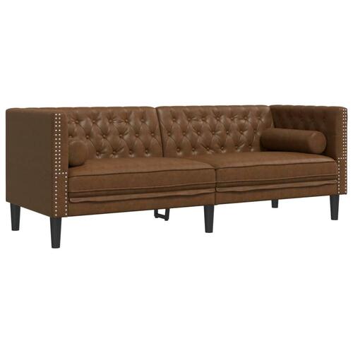3-personers Chesterfield-sofasæt m. puder imiteret ruskind brun