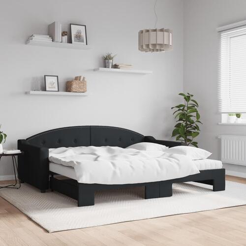 Daybed med udtræk og madras 90x190 cm stof sort