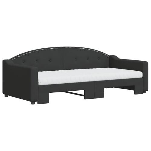 Daybed med udtræk og madras 90x190 cm stof sort