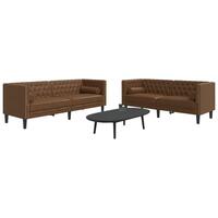 2-personers Chesterfield-sofasæt m. puder imiteret ruskind brun