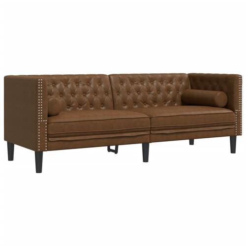 2-personers Chesterfield-sofasæt m. puder imiteret ruskind brun